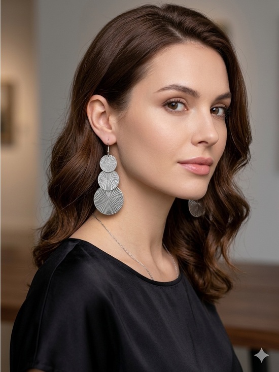 Fashion Jewelry Jewelry - Fashion Jewelry Silver Textured Layered Disc Drop Earrings